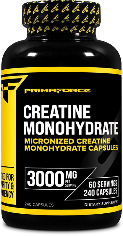 Primaforce Creatine Monohydrate Capsules - 240 Capsules, 3,000mg per Serving, Gluten Free and Non-GMO - Maple Wellness Supplements