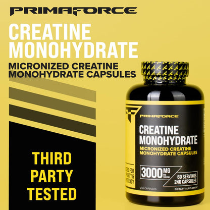 Primaforce Creatine Monohydrate Capsules - 240 Capsules, 3,000mg per Serving, Gluten Free and Non-GMO - Maple Wellness Supplements