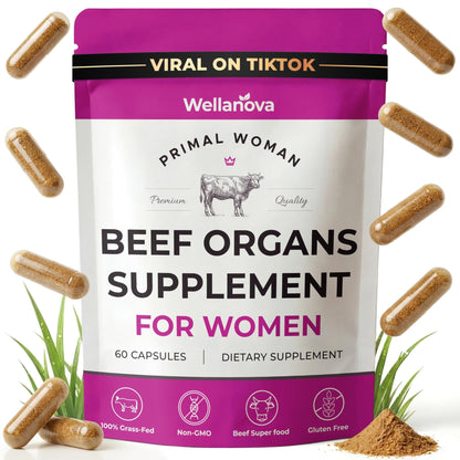 Primal Beef Organ Supplement for Women, Grass-Fed Ancestral Superfood Supplement with Uterus & Liver for Hormone Balance & Queen Energy - 60 Day Supply - Maple Wellness Supplements