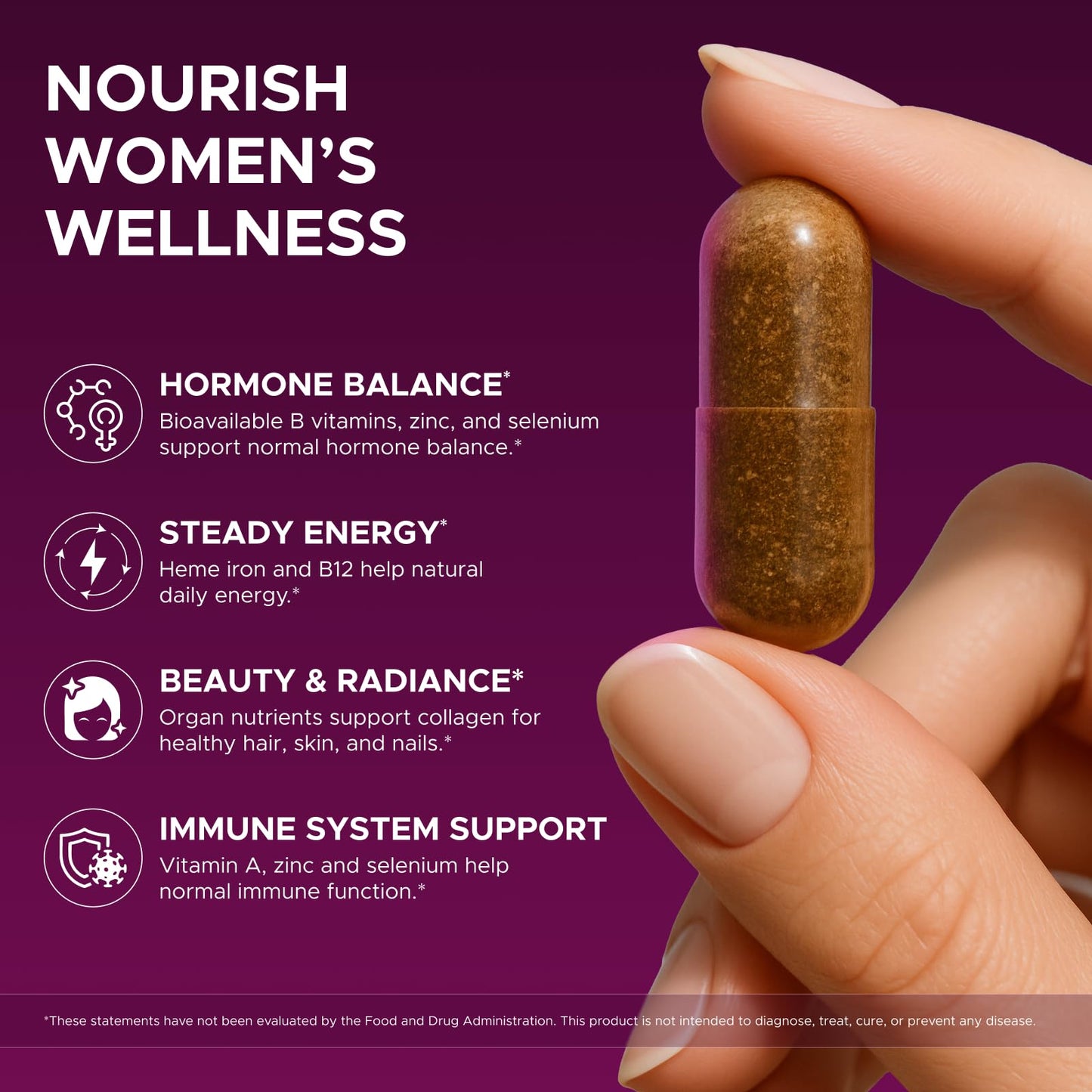 Primal Beef Organ Supplement for Women, Grass-Fed Ancestral Superfood Supplement with Uterus & Liver for Hormone Balance & Queen Energy - 60 Day Supply - Maple Wellness Supplements