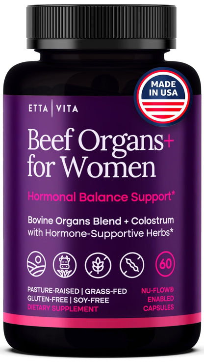 Primal Beef Organ Supplement for Women (Made in USA) Boosted w Shatavari, Maca, Ashwagandha, and Chasteberry - Grass Fed Uterus, Ovary, Liver, Kidney, Heart Bone Matrix - Maple Wellness Supplements