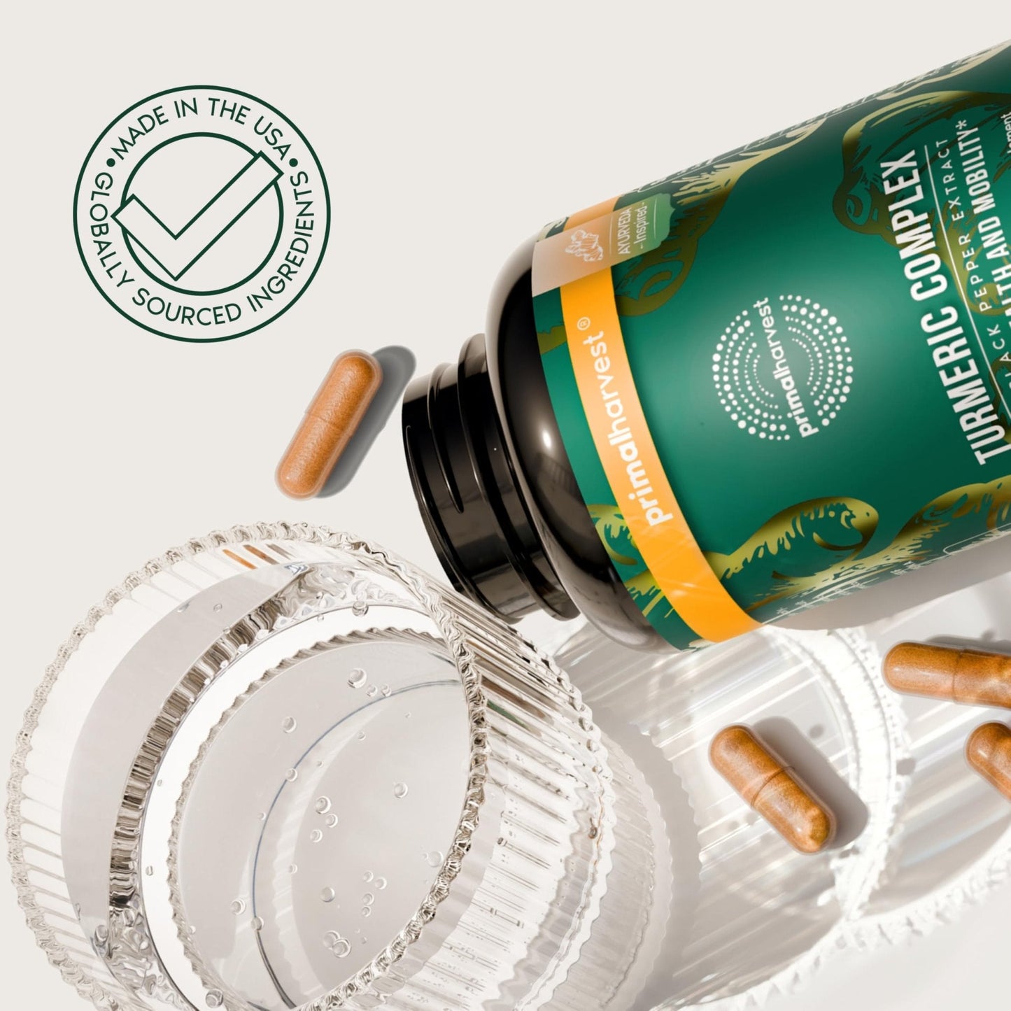 Primal Harvest 1 Pack, Primal Turmeric Complex w/Black Pepper Extract, Joint and Mobility Support Turmeric Supplement for Women & Men, 60 Capsules - Maple Wellness Supplements