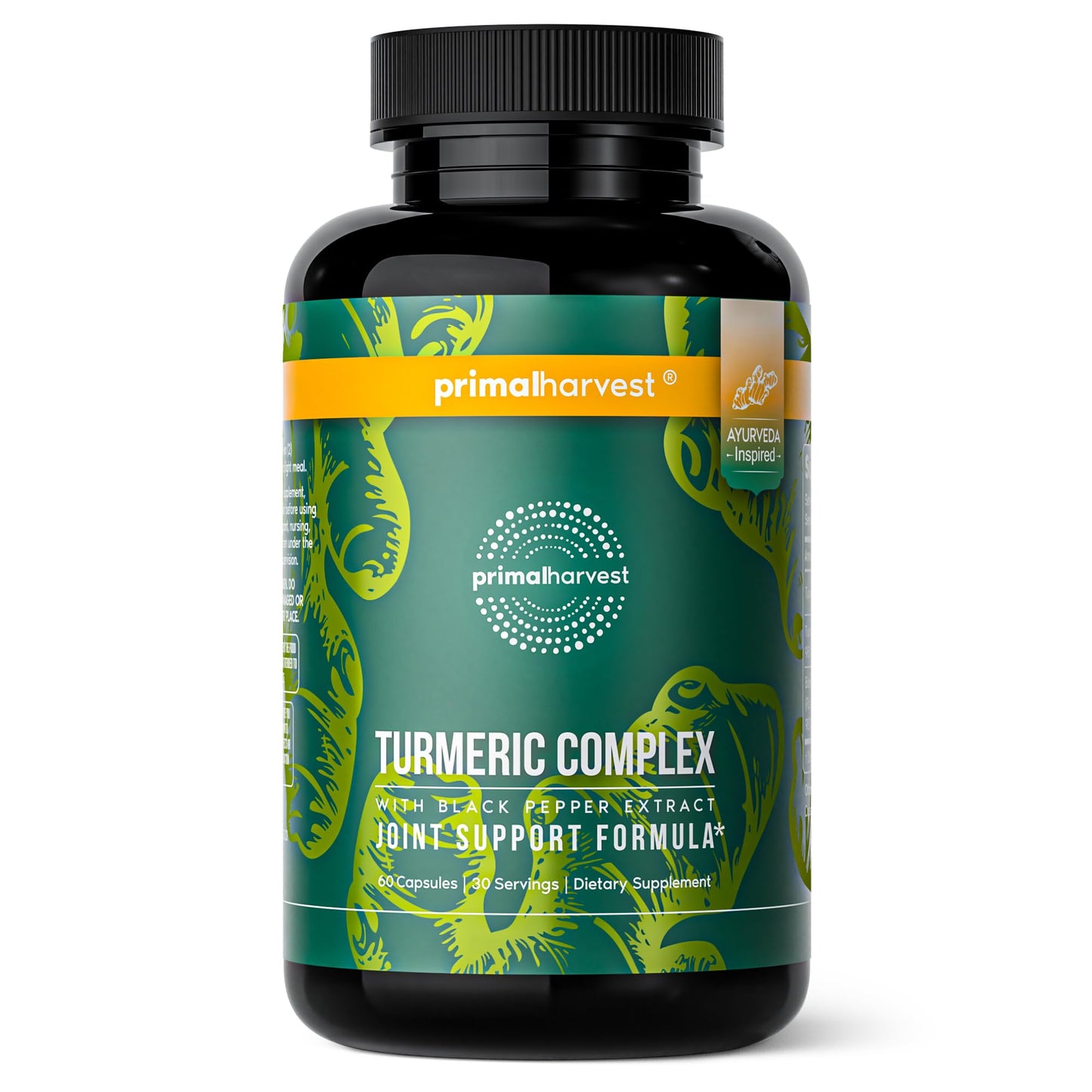 Primal Harvest 1 Pack, Primal Turmeric Complex w/Black Pepper Extract, Joint and Mobility Support Turmeric Supplement for Women & Men, 60 Capsules - Maple Wellness Supplements