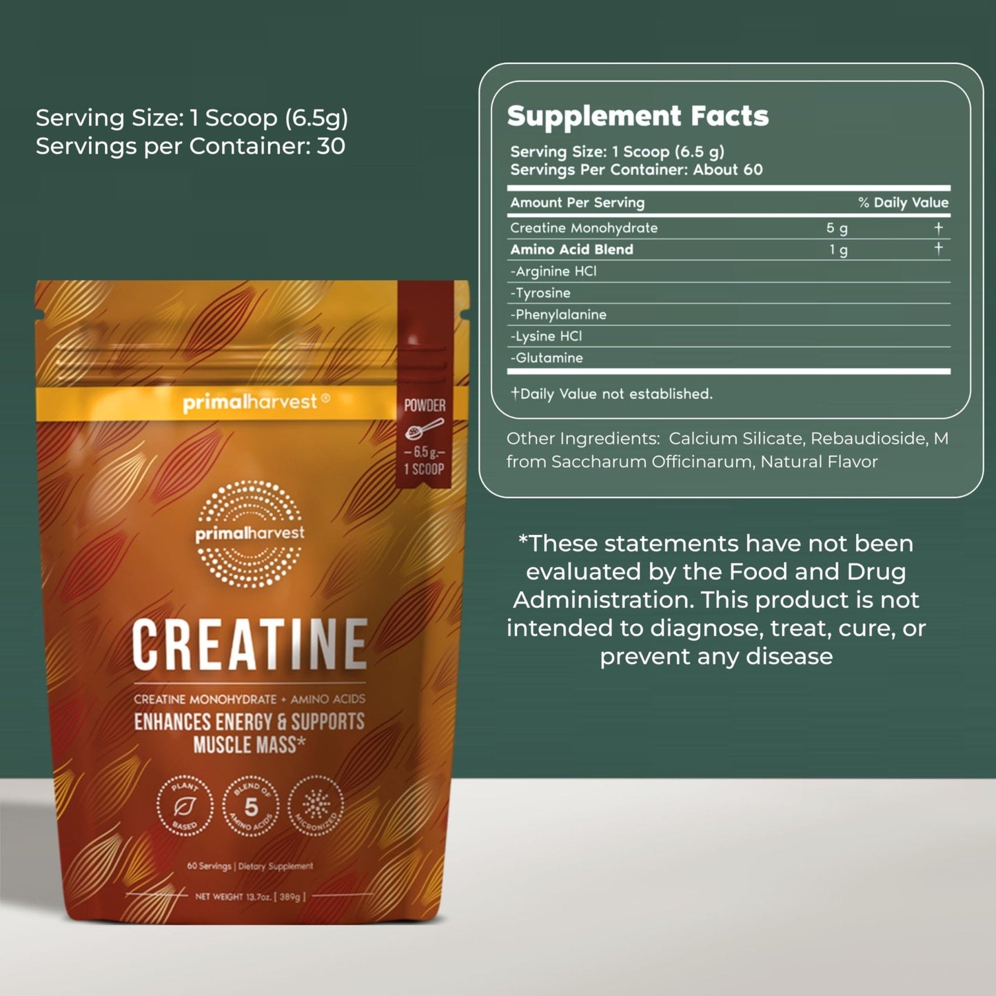 Primal Harvest Creatine Powder Supplement for Men and Women's Fitness, Workouts, and Muscle Growth, to Help Promote Recovery, Strength, Energy, and Endurance (1) - Maple Wellness Supplements