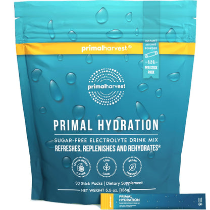 Primal Harvest Electrolytes Powder Packets Primal Hydration, Easy Open Packets, Energy Drink Mix (Lemon Berry, 30 Packs) (1 Bag) - Maple Wellness Supplements