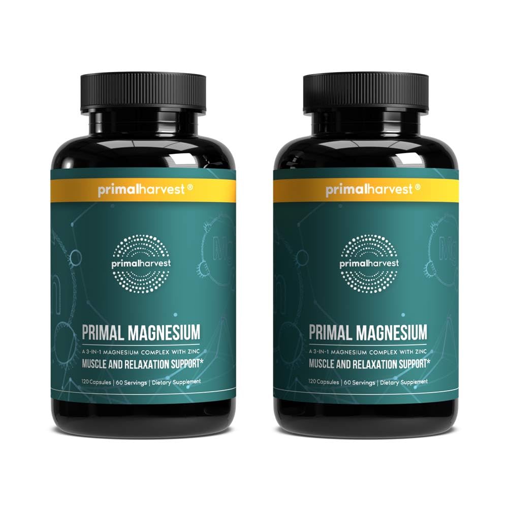 Primal Harvest Magnesium Supplement Complex 310mg by Primal Harvest with Magnesium Glycinate, Citrate, Malate, and Zinc 2 Pack, 240 Capsules - Maple Wellness Supplements