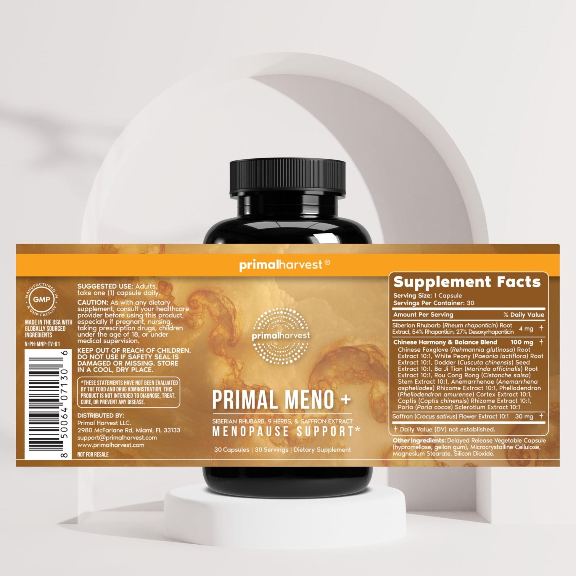 Primal Harvest Meno+ Menopause Support with Saffron & Chinese Herbs Support Mood, Menopausal Symptom Relief, & General Well-Being (1 Pack) - Maple Wellness Supplements