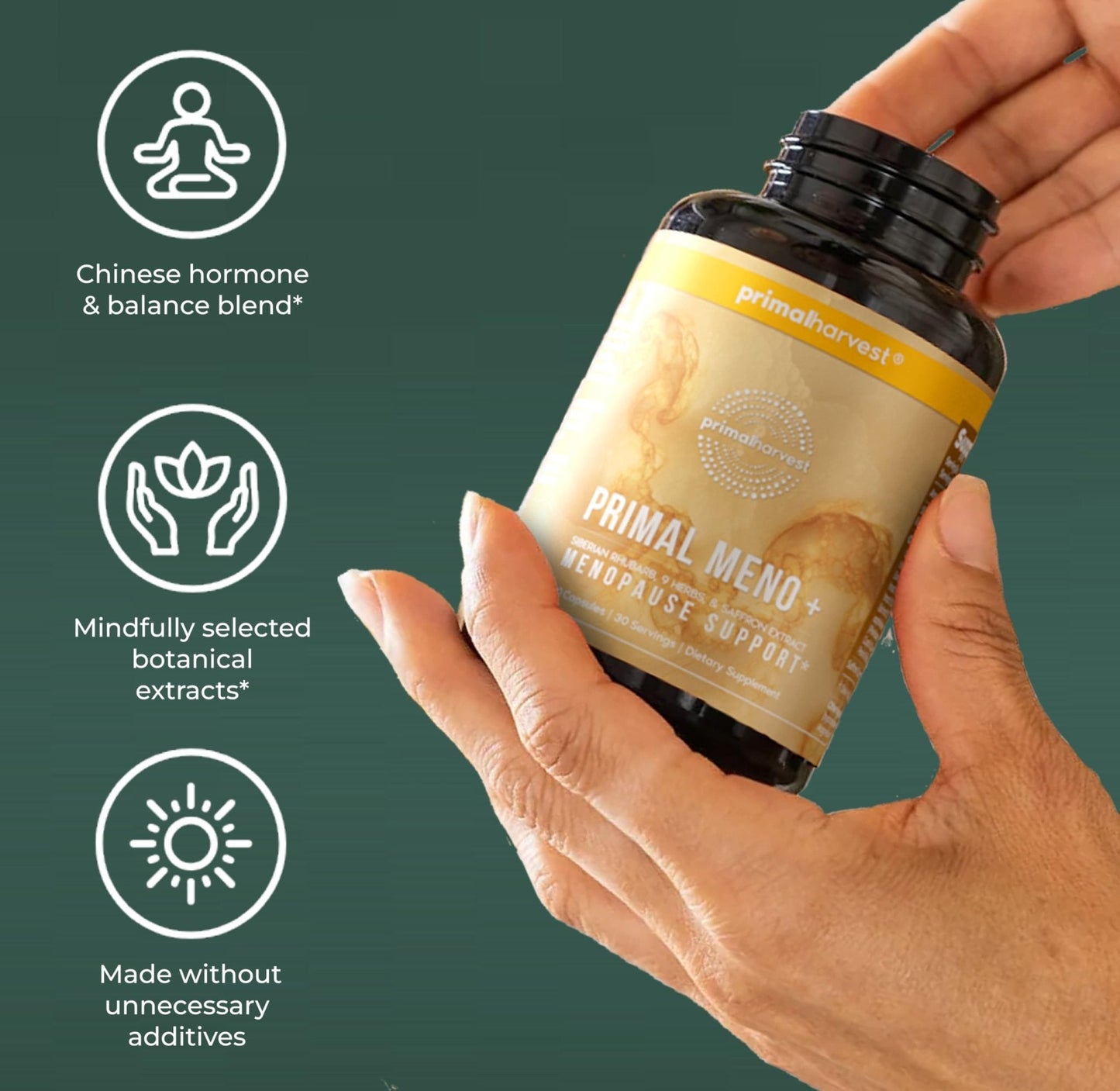 Primal Harvest Meno+ Menopause Support with Saffron & Chinese Herbs Support Mood, Menopausal Symptom Relief, & General Well-Being (1 Pack) - Maple Wellness Supplements