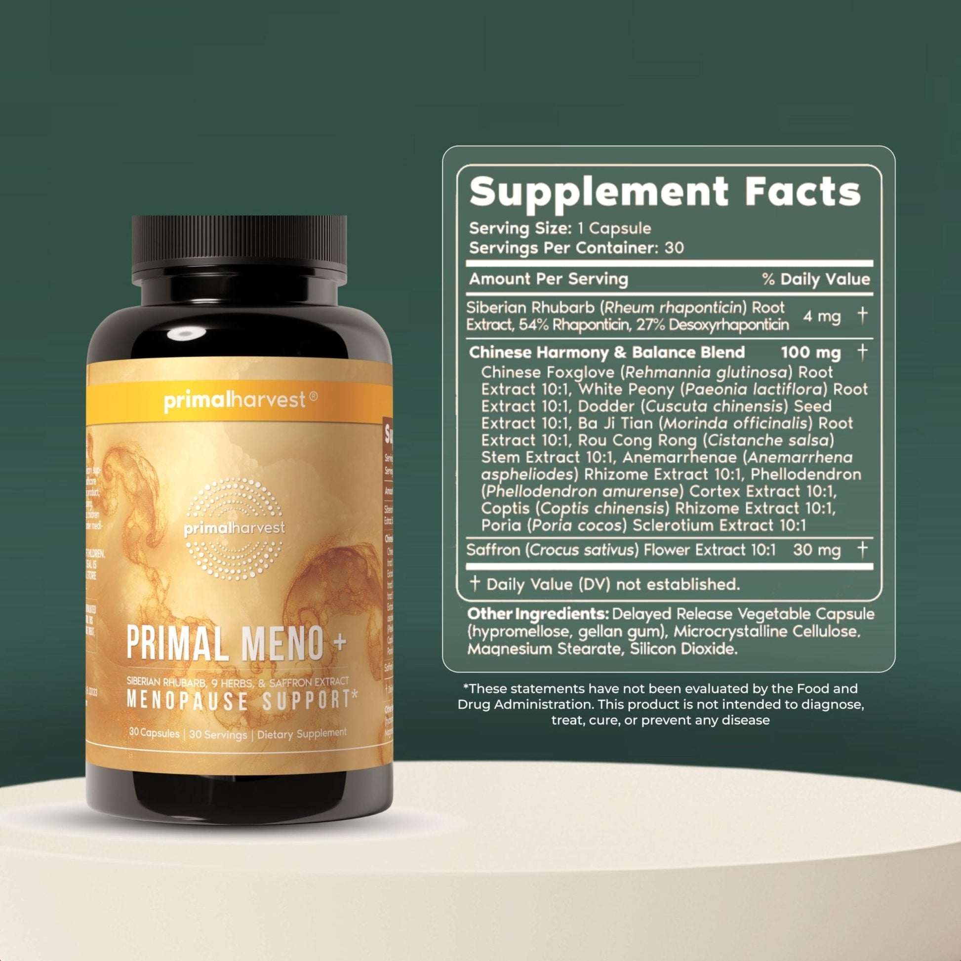 Primal Harvest Meno+ Menopause Support with Saffron & Chinese Herbs Support Mood, Menopausal Symptom Relief, & General Well-Being (1 Pack) - Maple Wellness Supplements