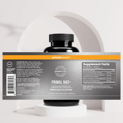 Primal Harvest NAD+ Supplement: Nicotinamide Riboside, Trans-Resveratrol, Betaine, CoQ10, NAD Supplements for Cellular Health, Energy, and Mitochondrial Support - Maple Wellness Supplements