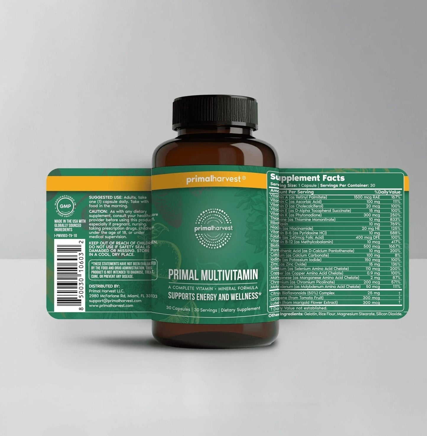 Primal Harvest Primal Multivitamin - Daily Multi-Vitamin Supplement with 21 Essential Vitamins & Minerals for Women & Men (2 Pack (30 Count)) - Maple Wellness Supplements
