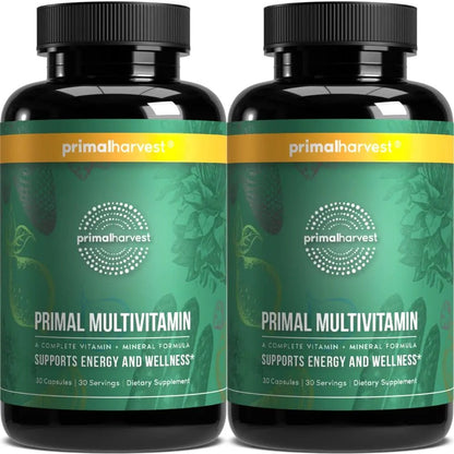 Primal Harvest Primal Multivitamin - Daily Multi-Vitamin Supplement with 21 Essential Vitamins & Minerals for Women & Men (2 Pack (30 Count)) - Maple Wellness Supplements