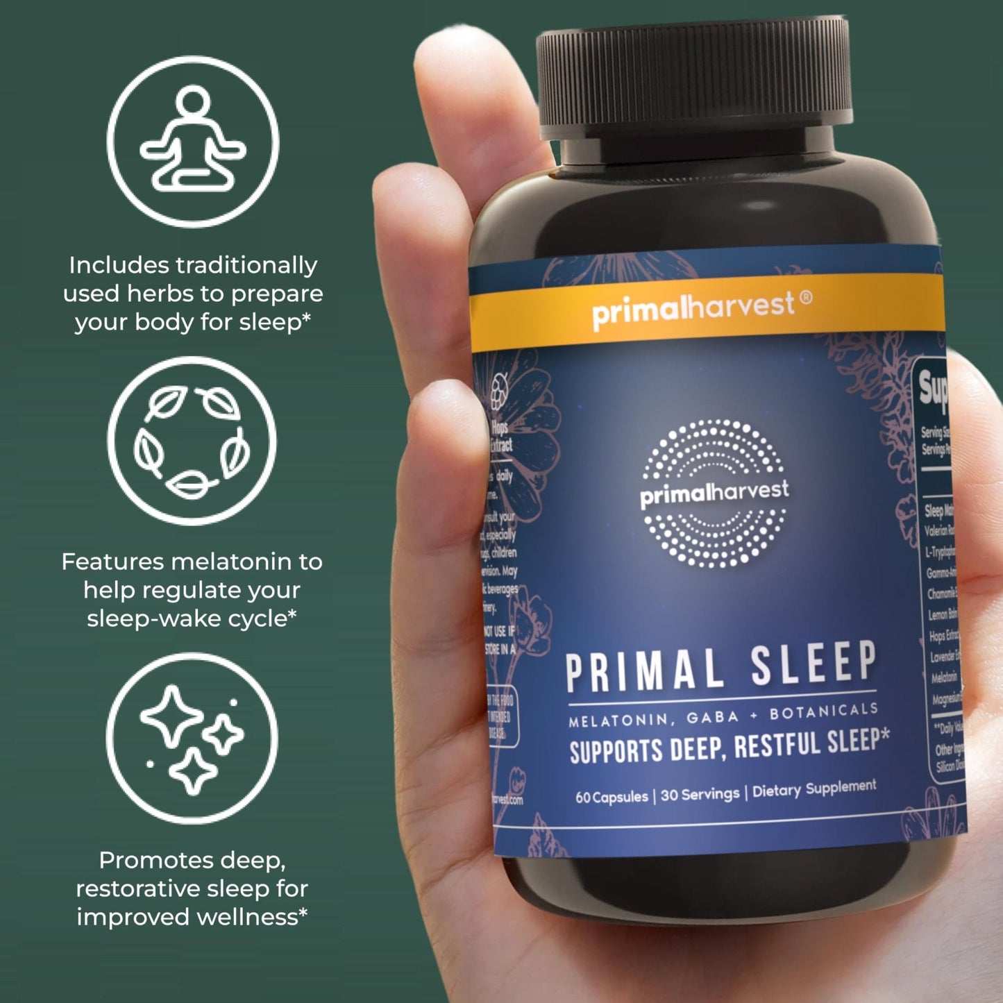 Primal Harvest Primal Sleep Support Supplement for Adults with Melatonin, GABA, Valerian Root, L-Tryptophan, Magnesium Bisglycinate Chelate - Maple Wellness Supplements