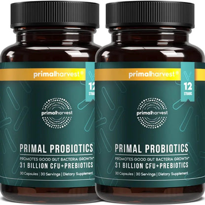 Primal Harvest Probiotics for Women and Men Shelf-Stable with Prebiotics Daily Supplement for Adults 60 Capsules (2 Pack) - Maple Wellness Supplements
