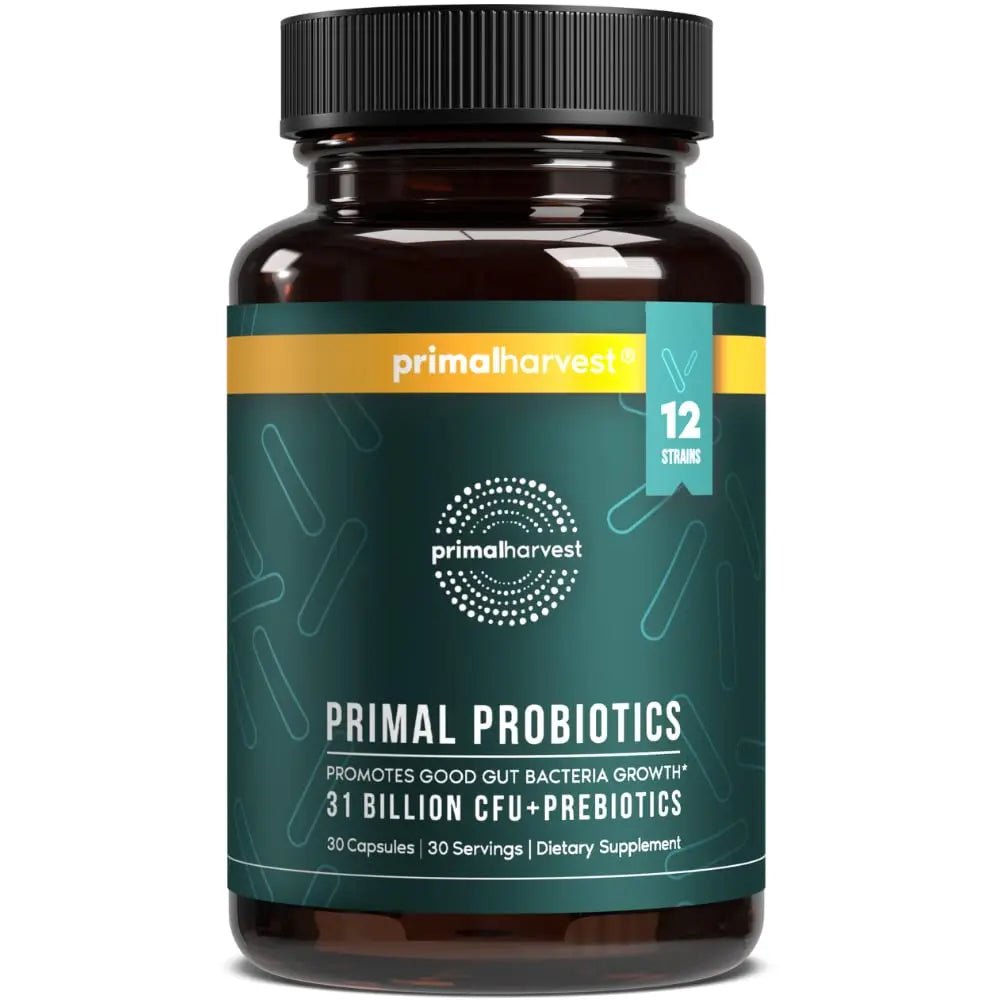 Primal Harvest Probiotics for Women & Men Daily Probiotic Supplement with 12 Strains for Gut & Digestive Health 30 Capsules - Maple Wellness Supplements