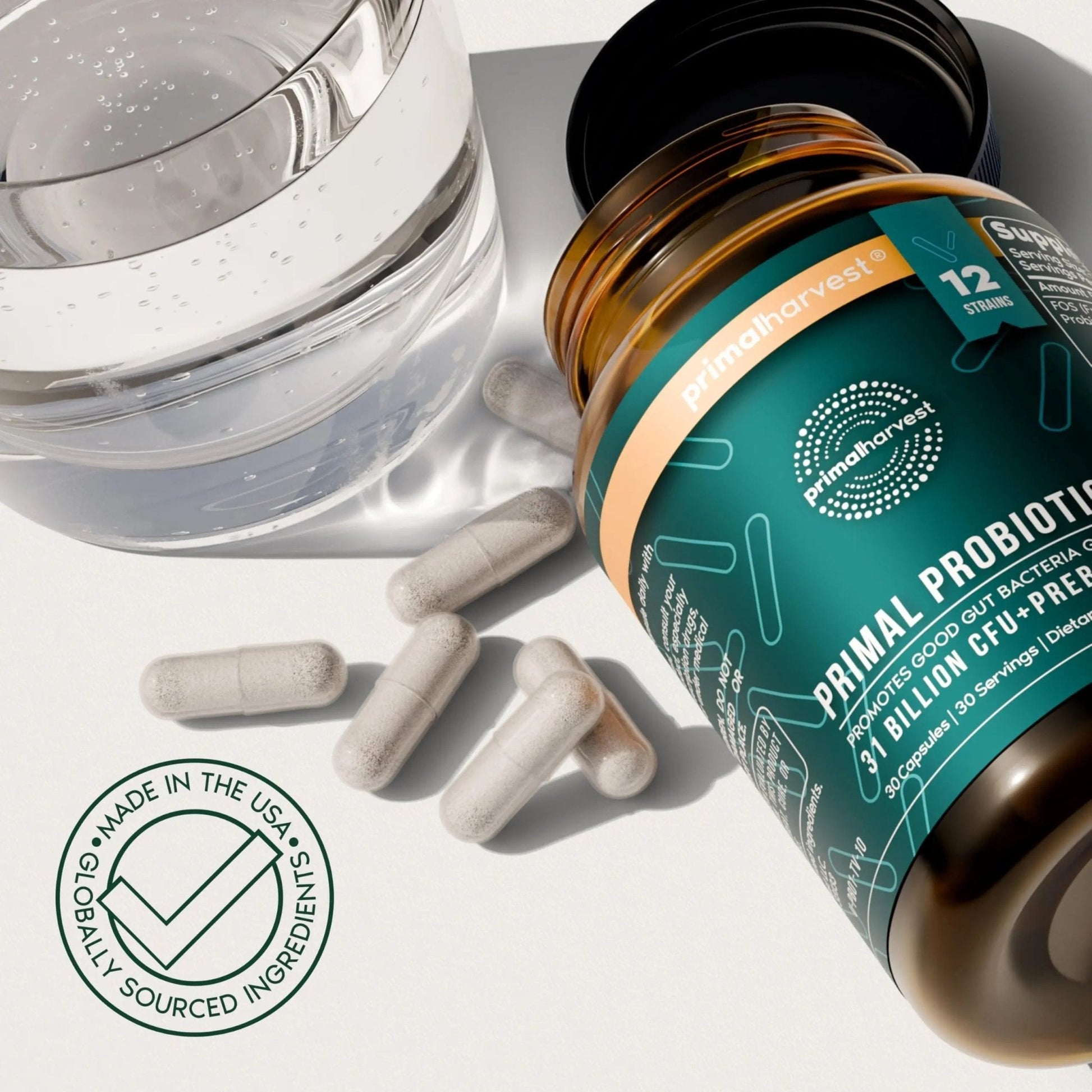 Primal Harvest Probiotics for Women & Men Daily Probiotic Supplement with 12 Strains for Gut & Digestive Health 30 Capsules - Maple Wellness Supplements