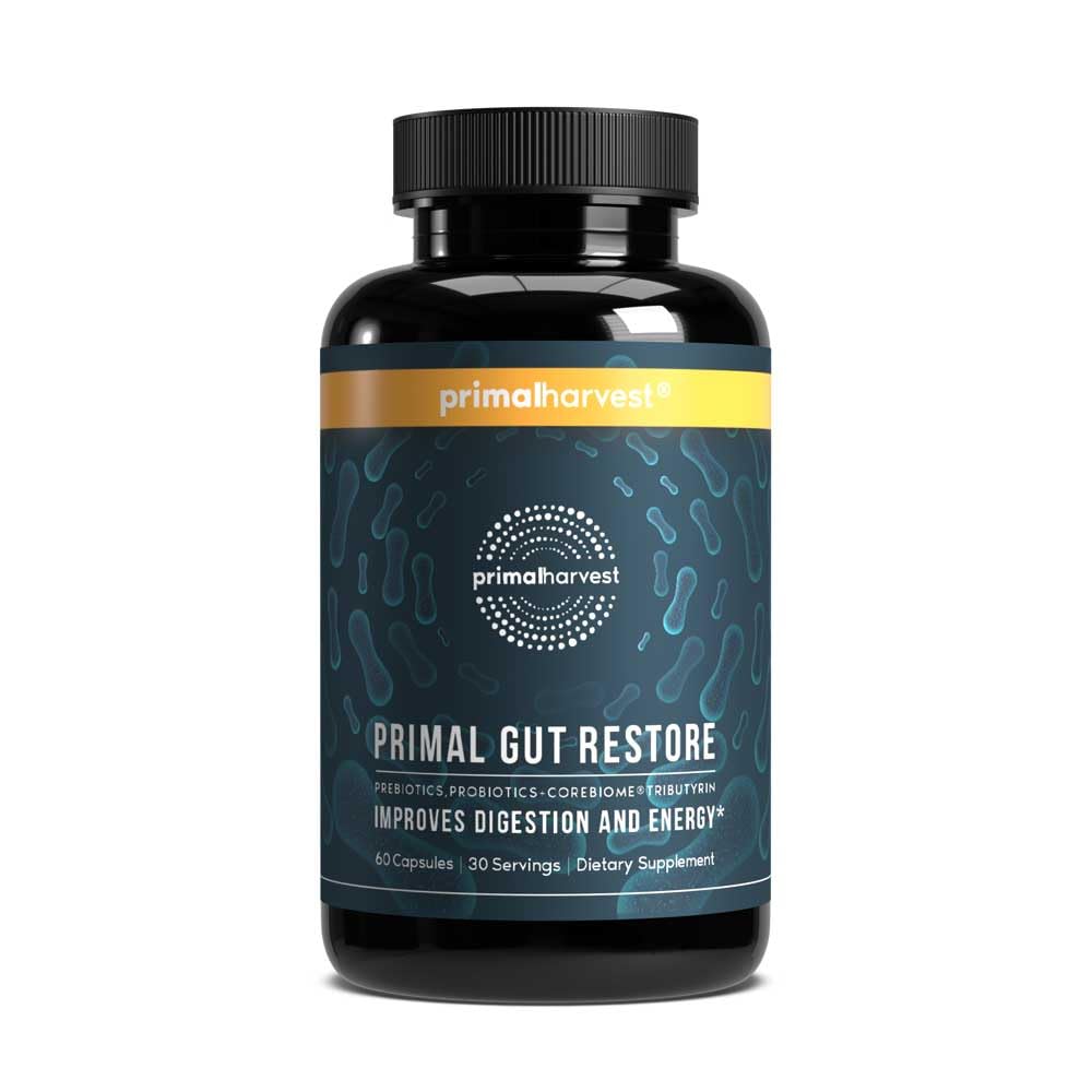 Primal Harvest Restore for Gut Health, Primal Gut Restore w/POSTbiotics, PREbiotics and PRObiotics for Women and Men, 60 CT - Digestion, Colon Cleanse, - Maple Wellness Supplements