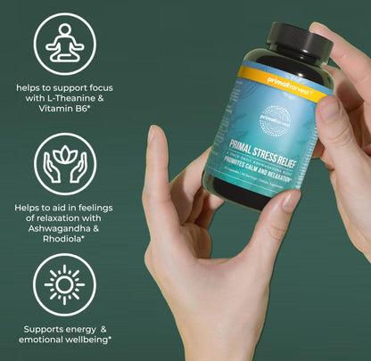 Primal Harvest Stress Relief Supplement for Women and Men Pure Ashwagandha Root Extract, L-Theanine Supplements, 30 Capsules - Maple Wellness Supplements