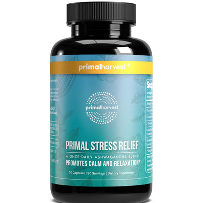 Primal Harvest Stress Relief Supplement for Women and Men Pure Ashwagandha Root Extract, L-Theanine Supplements, 30 Capsules - Maple Wellness Supplements