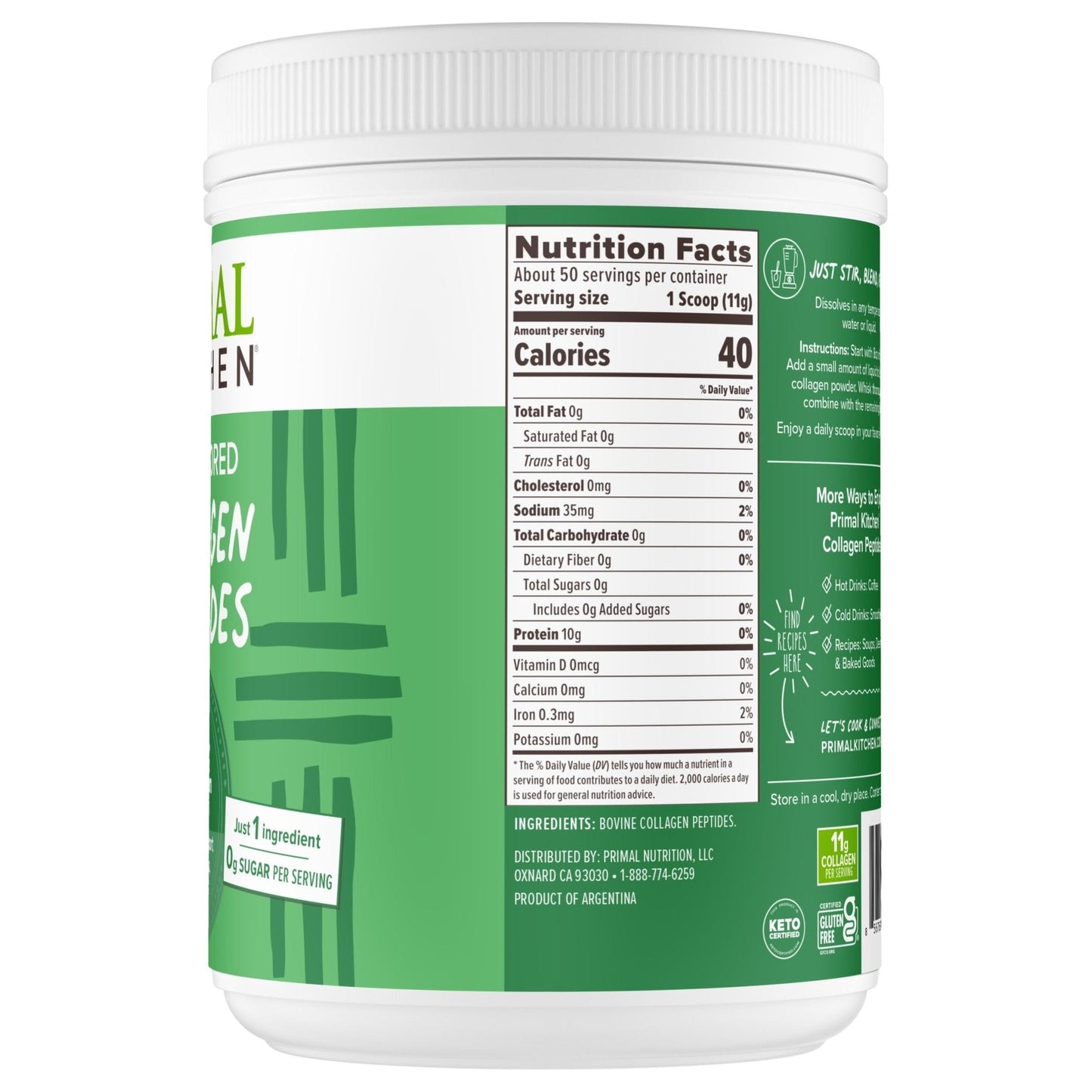 Primal Kitchen Collagen Peptides, Unflavored Collagen Powder, 1.2 Pounds - Maple Wellness Supplements