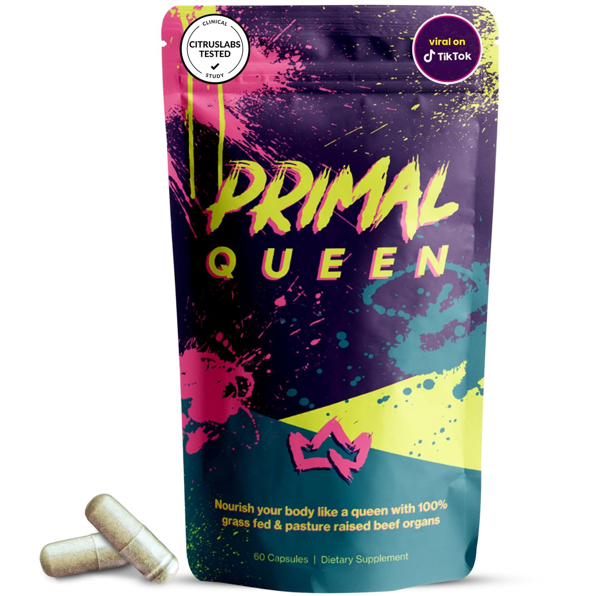 Primal Queen Female-Optimized Beef Organ Superfood Supplement (Beef Liver, Kidney, Heart, & 3 More) - 100% Grass Fed, Pasture Raised - 3rd Party & Clinically Tested - Maple Wellness Supplements