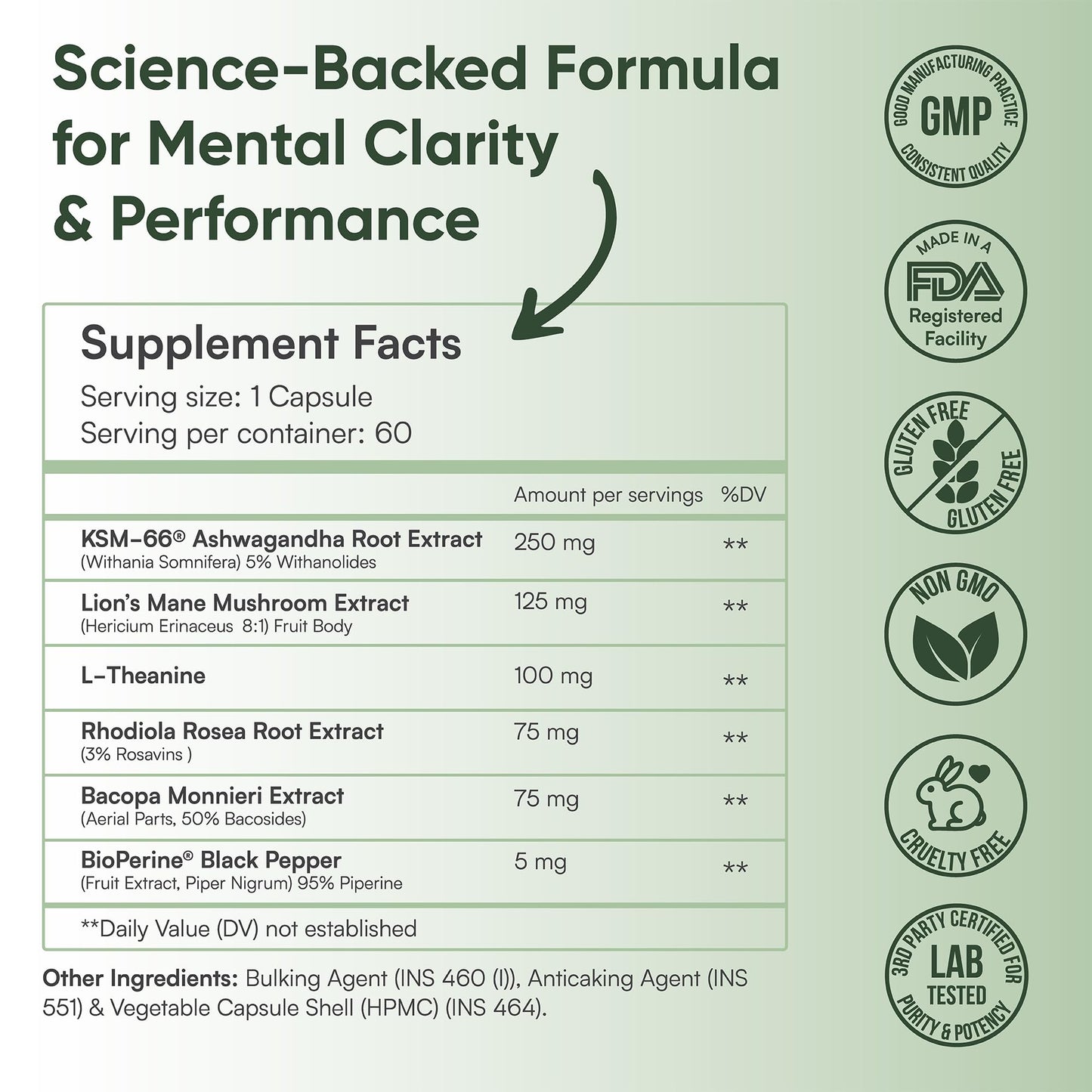 PrimaLeaf Clarity Nootropics Brain Supplement for Focus, Memory, & Stress Relief | Natural Nootropic with KSM66 Ashwagandha, Lions Mane, Bacopa, L Theanine | Cognitive & Mood Support | 60 Veg Capsules - Maple Wellness Supplements