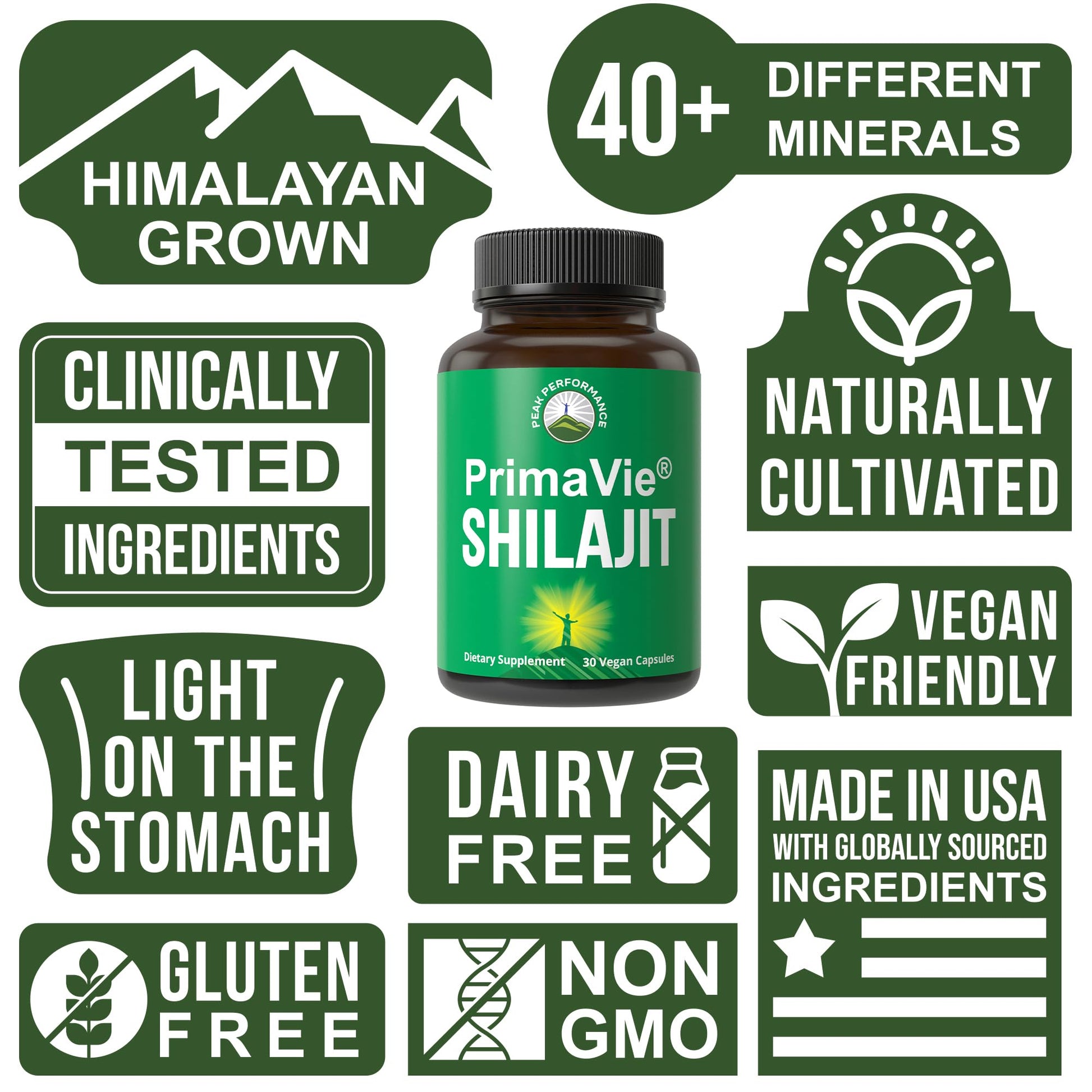PrimaVie Purified Shilajit Capsules Made with Pure Shilajit Powder. Clinically Tested Natural Supplement with 40+ Trace Minerals, Fulvic Acid. Tablets Support Mitochondria + Brain Function - Maple Wellness Supplements