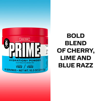 PRIME HYDRATION+ Electrolyte Powder, Ice Pop, Sugar Free Hydration Drink Mix with Potassium, Magnesium & B Vitamins to Replenish Fluids, - Maple Wellness Supplements