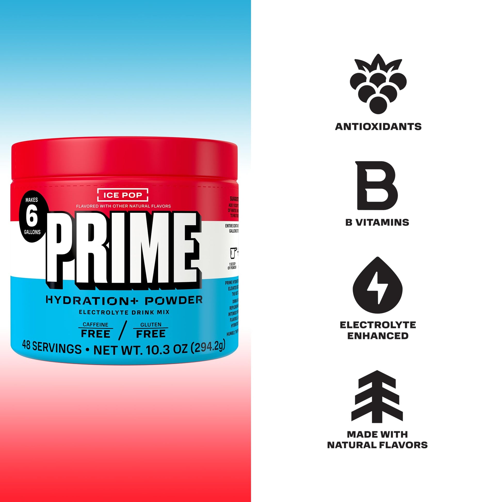 PRIME HYDRATION+ Electrolyte Powder, Ice Pop, Sugar Free Hydration Drink Mix with Potassium, Magnesium & B Vitamins to Replenish Fluids, - Maple Wellness Supplements