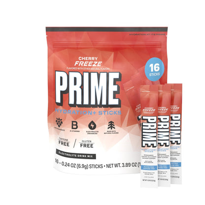 PRIME HYDRATION+ Electrolyte Powder Sticks, Cherry Freeze, Sugar Free Hydration Drink Mix with Potassium, Magnesium & B Vitamins - Maple Wellness Supplements