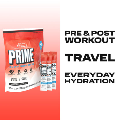 PRIME HYDRATION+ Electrolyte Powder Sticks, Cherry Freeze, Sugar Free Hydration Drink Mix with Potassium, Magnesium & B Vitamins - Maple Wellness Supplements