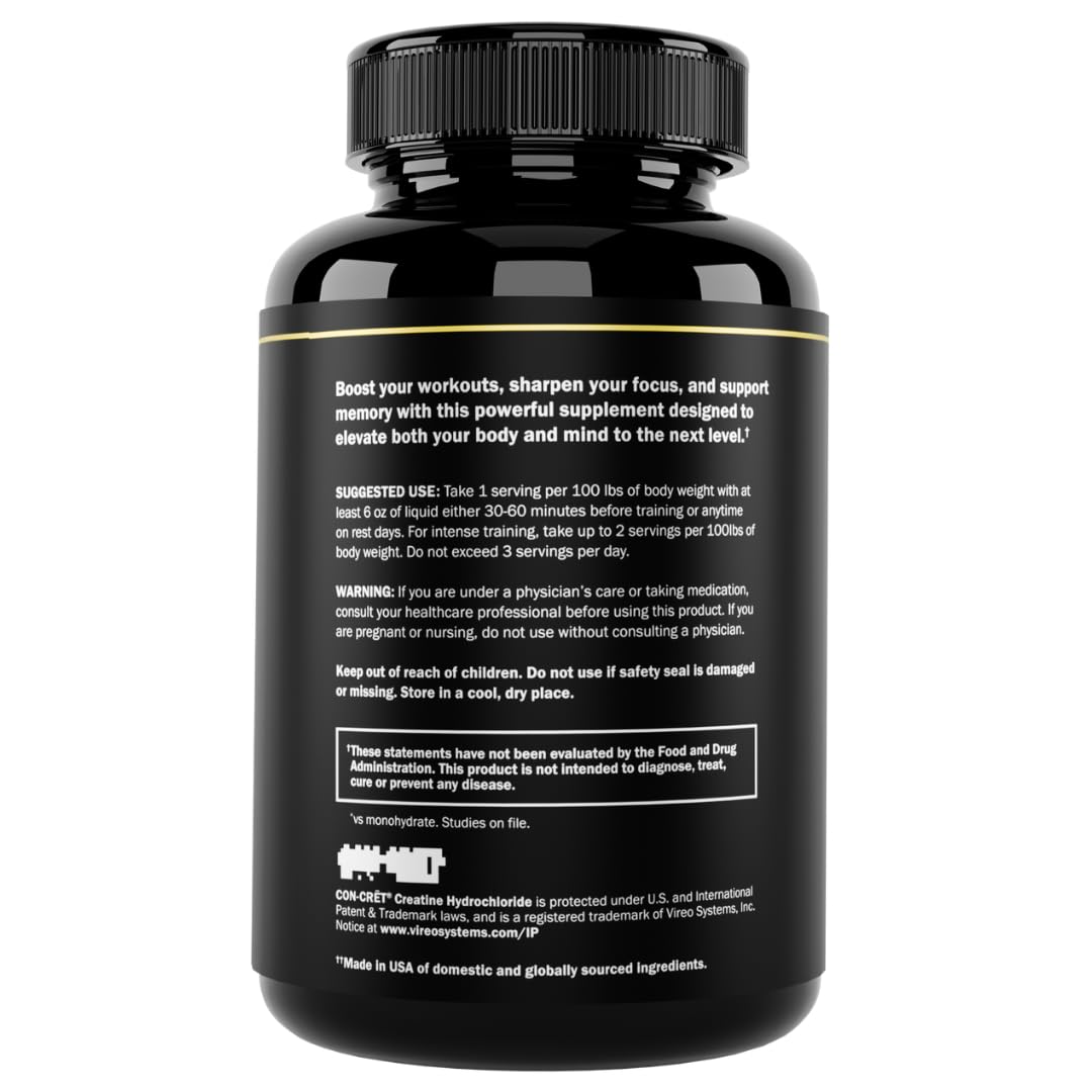 Prime Labs Creatine HCl Capsules - with CON-CRĒT®, Rhodiola Root Extract, & L-Theanine - Muscle Support, Endurance, Cognitive Function - for Men & Women - 60 Pills - Maple Wellness Supplements