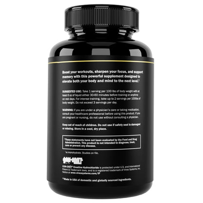 Prime Labs Creatine HCl Capsules - with CON-CRĒT®, Rhodiola Root Extract, & L-Theanine - Muscle Support, Endurance, Cognitive Function - for Men & Women - 60 Pills - Maple Wellness Supplements