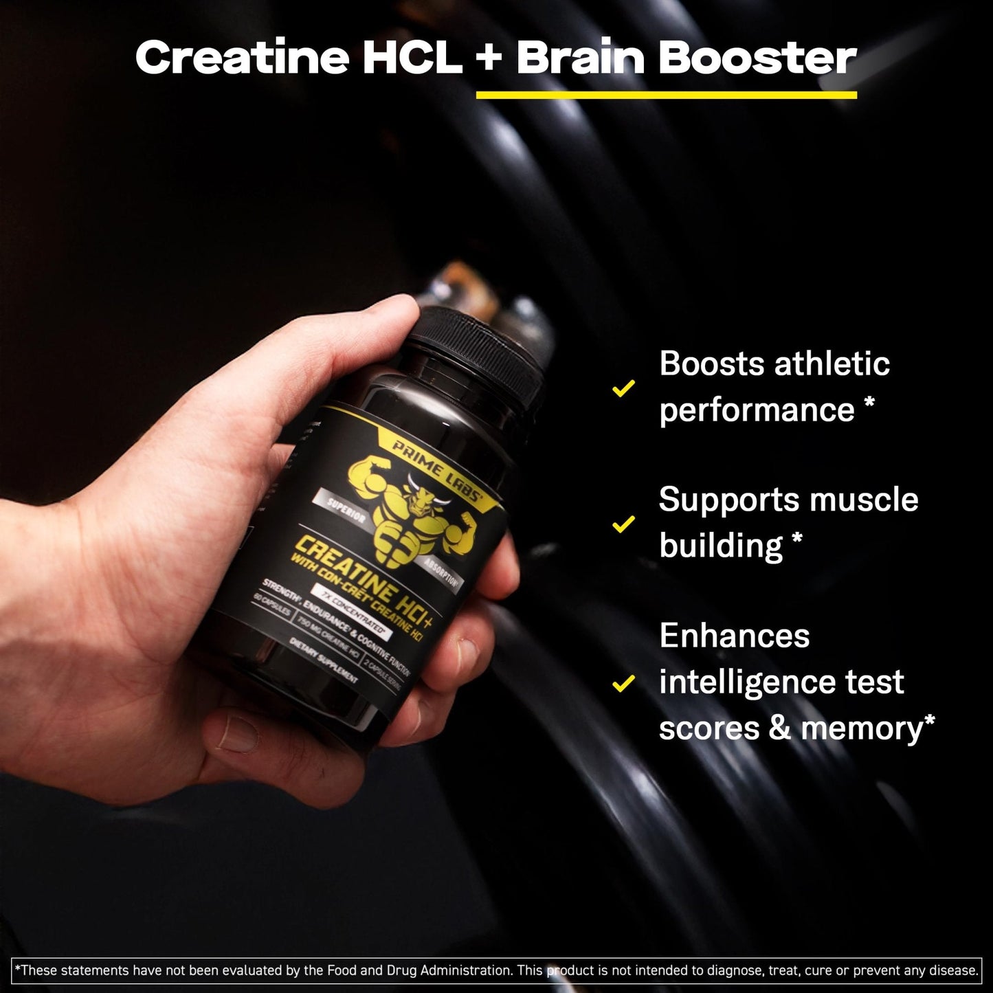 Prime Labs Creatine HCl Capsules - with CON-CRĒT®, Rhodiola Root Extract, & L-Theanine - Muscle Support, Endurance, Cognitive Function - for Men & Women - 60 Pills - Maple Wellness Supplements