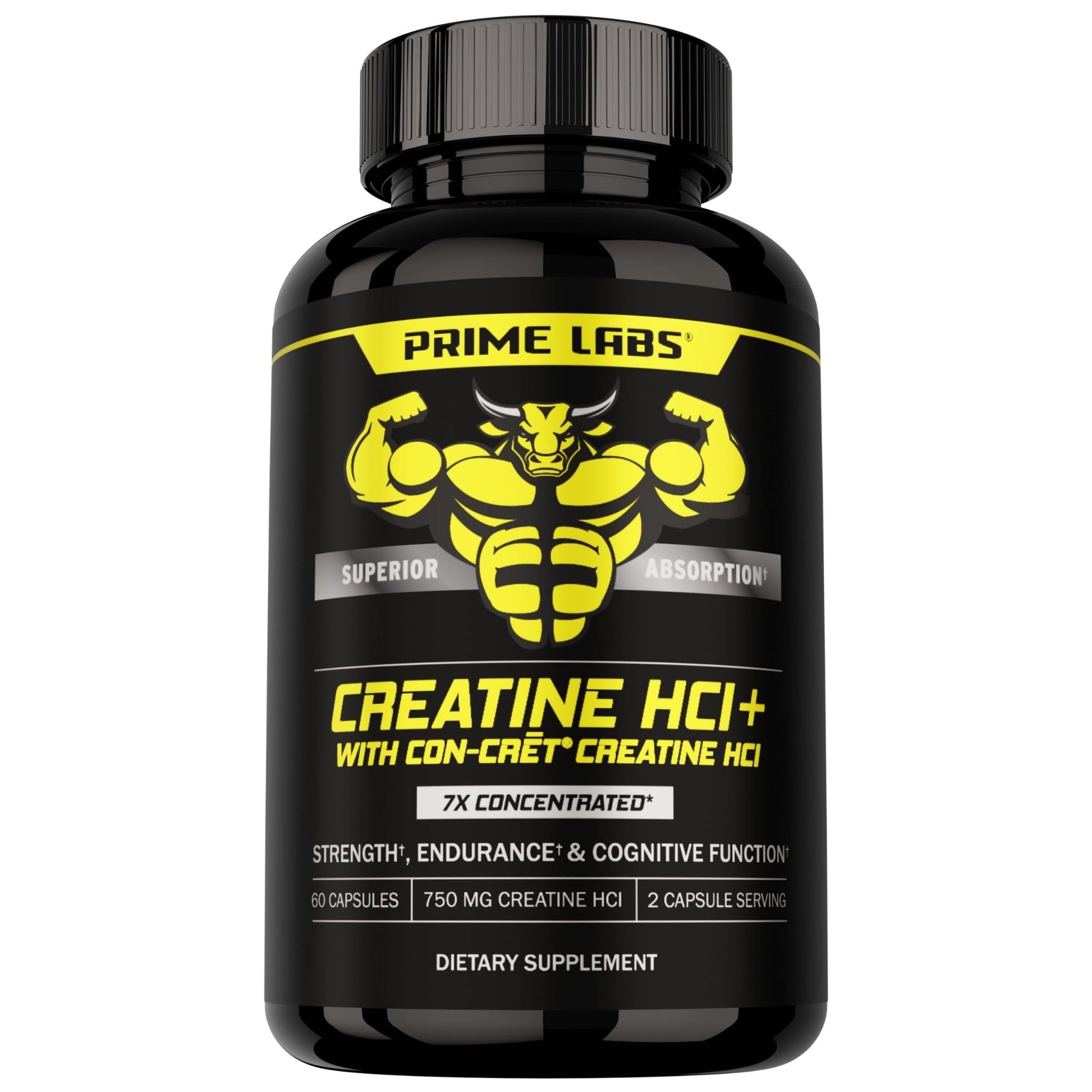Prime Labs Creatine HCl Capsules - with CON-CRĒT®, Rhodiola Root Extract, & L-Theanine - Muscle Support, Endurance, Cognitive Function - for Men & Women - 60 Pills - Maple Wellness Supplements