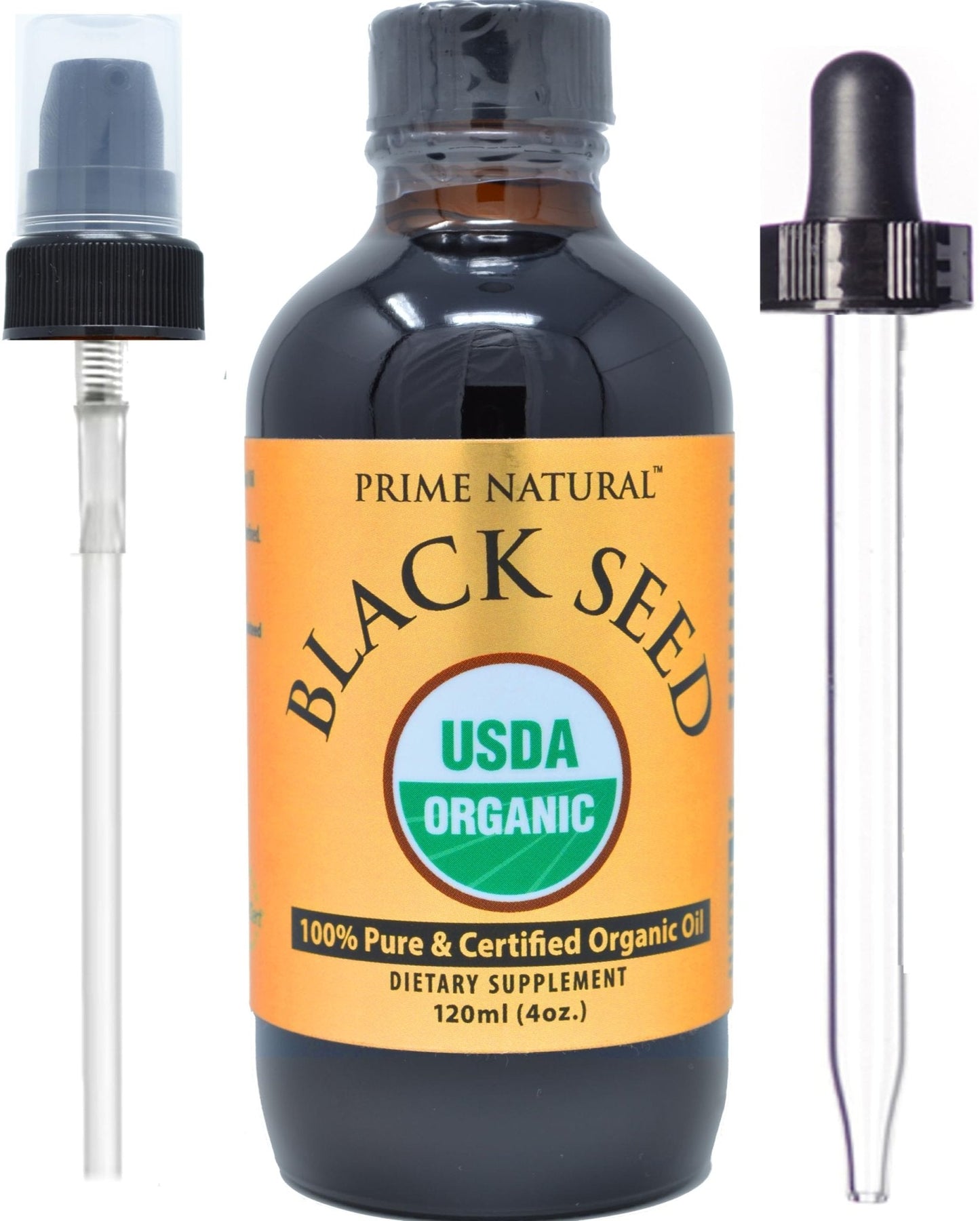 Prime Natural Organic Black Seed Oil 4oz - Cold Pressed Unrefined High Thymoquinone 1.7% USDA Certified - Turkish Origin Potent Nigella Sativa Liquid - Maple Wellness Supplements