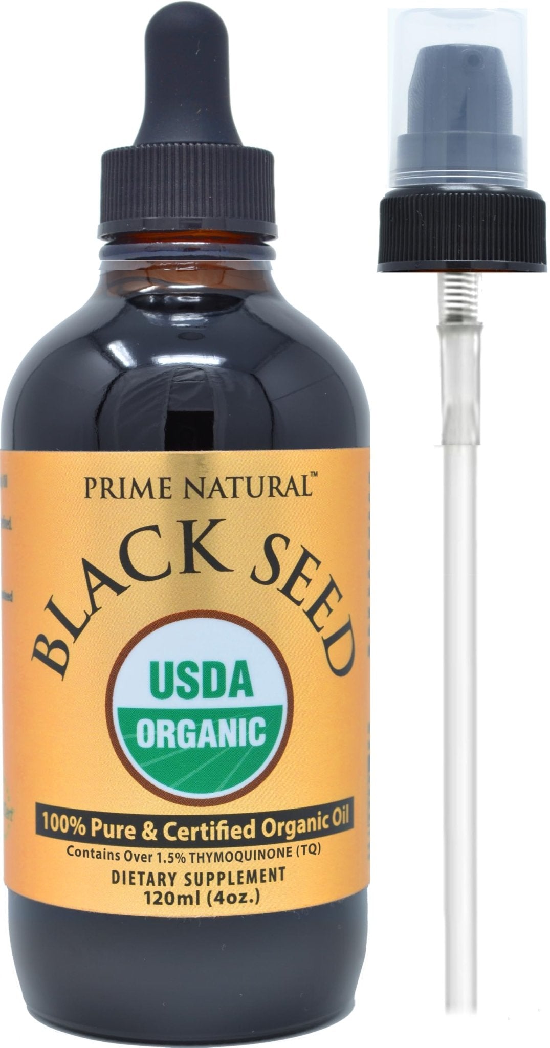 Prime Natural Organic Black Seed Oil 4oz - Cold Pressed Unrefined High Thymoquinone 1.7% USDA Certified - Turkish Origin Potent Nigella Sativa Liquid - Maple Wellness Supplements