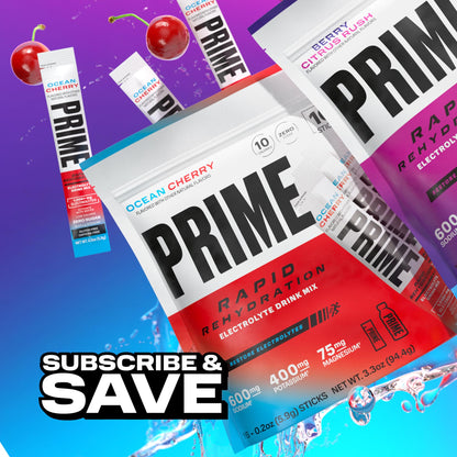 Prime Rapid Rehydration Electrolyte Powder Sticks, Ocean Cherry, Sugar Free Hydration Drink Mix with Sodium, Potassium, Magnesium & B Vitamins - Maple Wellness Supplements