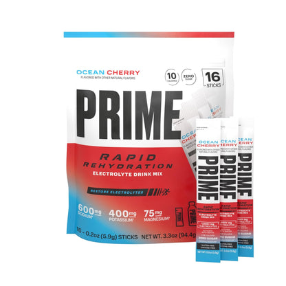 Prime Rapid Rehydration Electrolyte Powder Sticks, Ocean Cherry, Sugar Free Hydration Drink Mix with Sodium, Potassium, Magnesium & B Vitamins - Maple Wellness Supplements