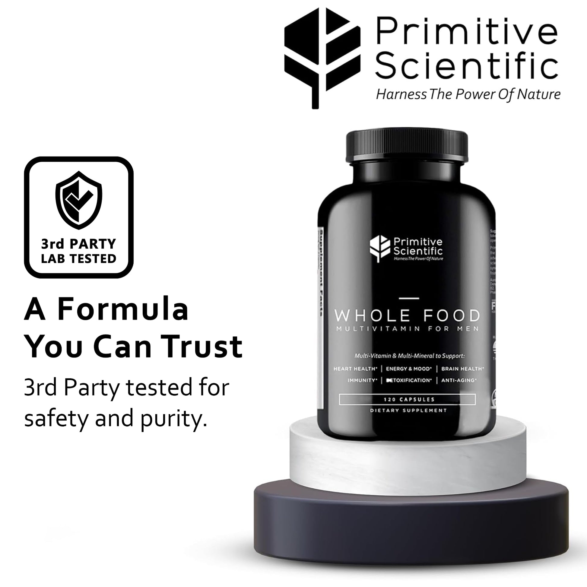 Primitive Scientific Whole Food Natural Multivitamin and Mineral Capsules for Men - All-Day Energy, Inner Zen, and Stronger You (120 Capsules) - Maple Wellness Supplements
