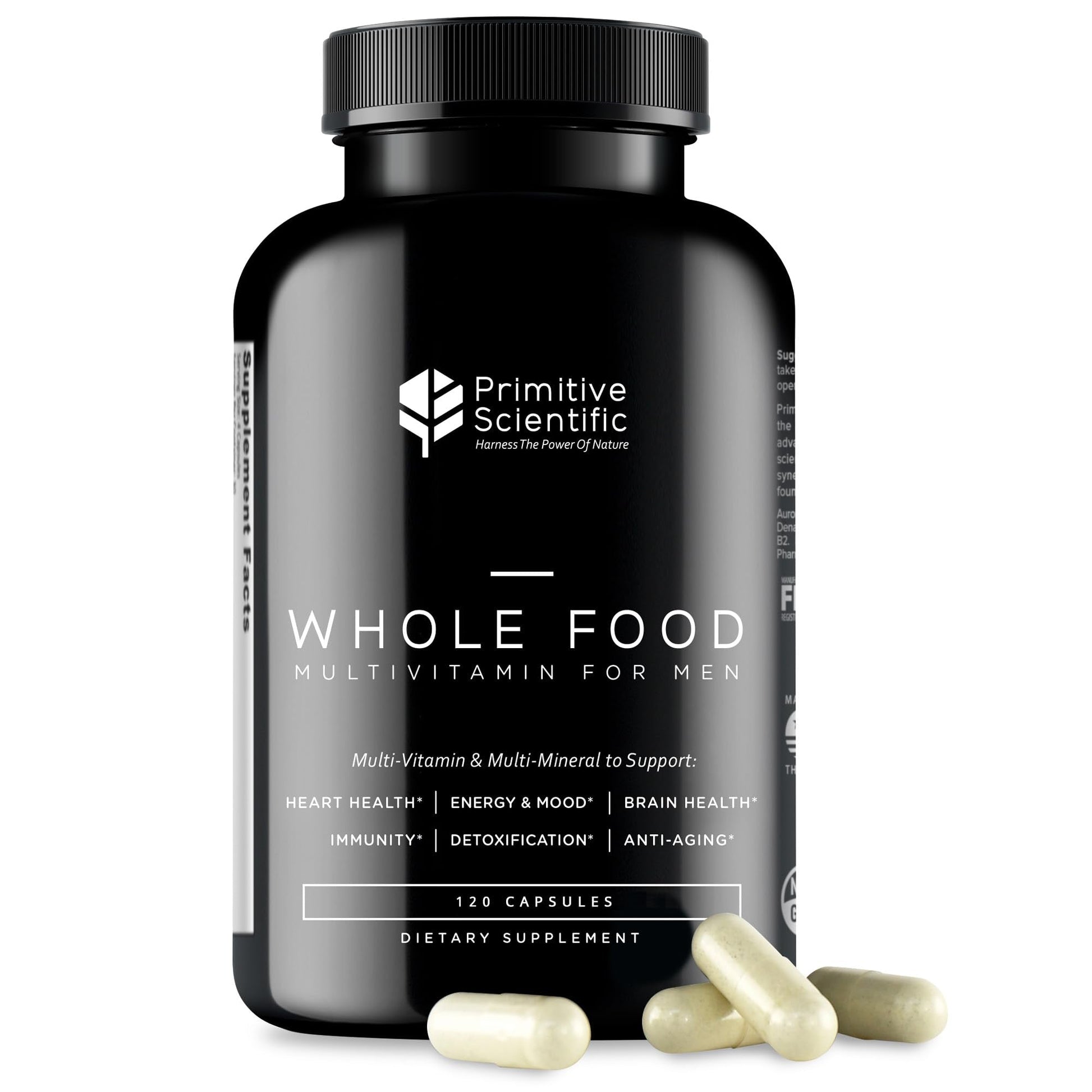 Primitive Scientific Whole Food Natural Multivitamin and Mineral Capsules for Men - All-Day Energy, Inner Zen, and Stronger You (120 Capsules) - Maple Wellness Supplements