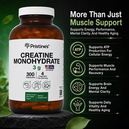 PRISTINE'S Creatine Monohydrate Capsules for Women & Men - NSF Certified 75 Day Supply 3G Creatine Pills for Women - Cognitive & Athletic Performance Support - Maple Wellness Supplements