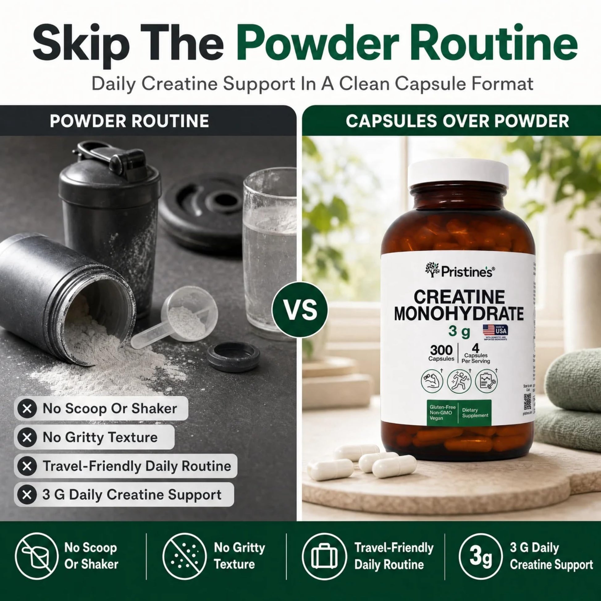 PRISTINE'S Creatine Monohydrate Capsules for Women & Men - NSF Certified 75 Day Supply 3G Creatine Pills for Women - Cognitive & Athletic Performance Support - Maple Wellness Supplements