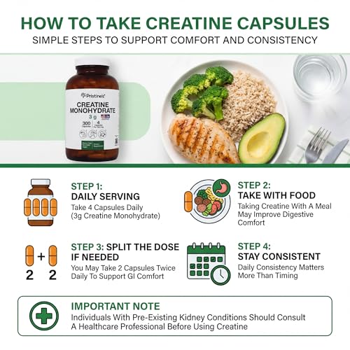 PRISTINE'S Creatine Monohydrate Capsules for Women & Men - NSF Certified 75 Day Supply 3G Muscle Growth Support Supplement - Cognitive & Athletic Performance Support - Enhanced Recovery - Maple Wellness Supplements