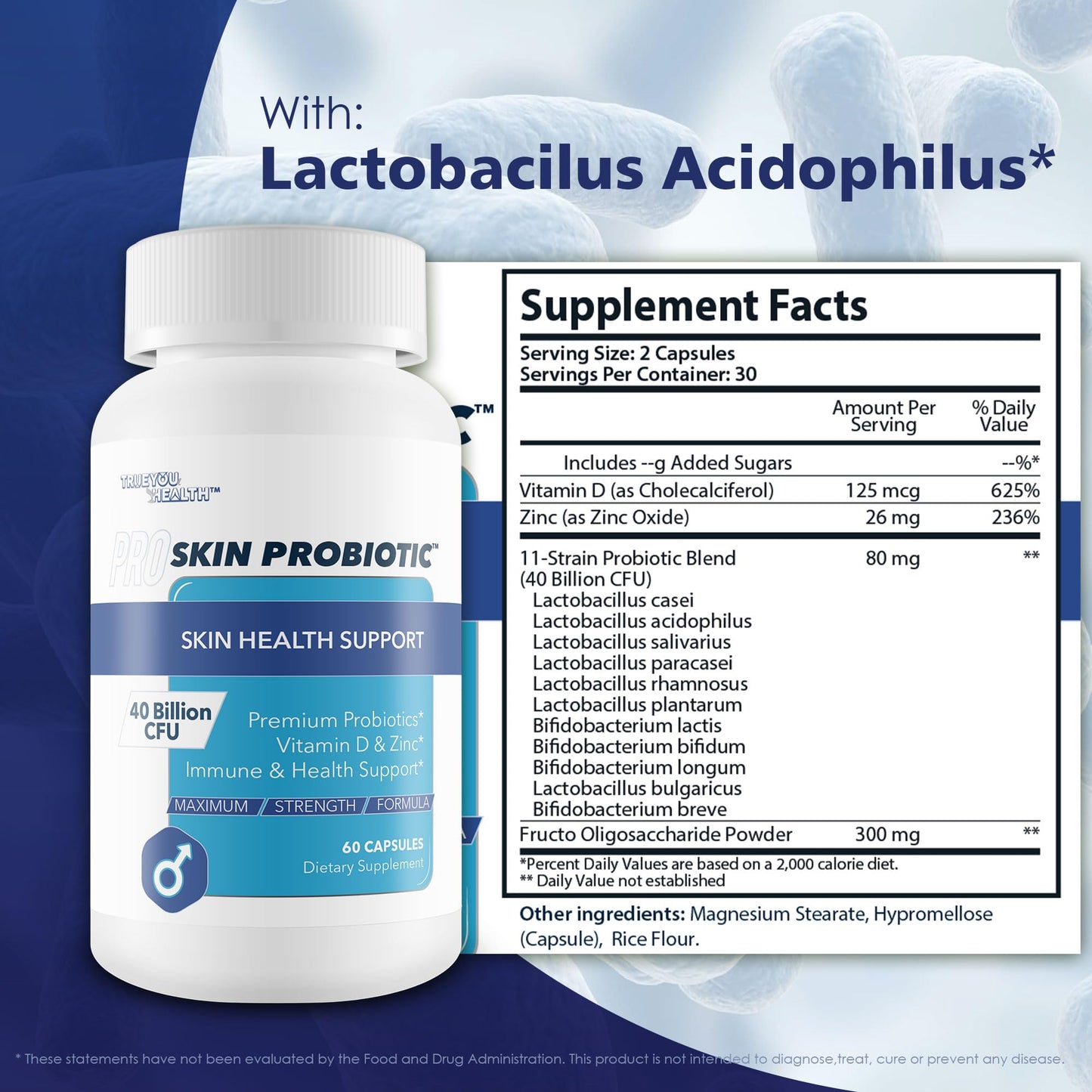 Pro Skin Probiotic - Skin Health Supporting Probiotic with Immune Support - Promote Healthy Skin Microbiome from Inside Out - Health Starts in the Gut - Support Reduced Breakouts, Redness, & Puffiness - Maple Wellness Supplements