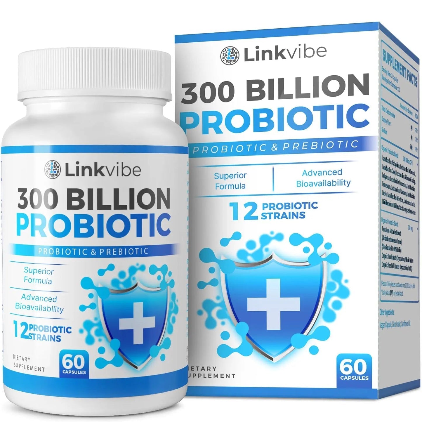 Probiotic 300 Billion CFU - 12 Strains with Organic Prebiotics for Digestive & Gut, Immune, Bloating Health - Probiotics for Women and Men - Daily Dairy Free, Shelf Stable - 60 Counts - Maple Wellness Supplements