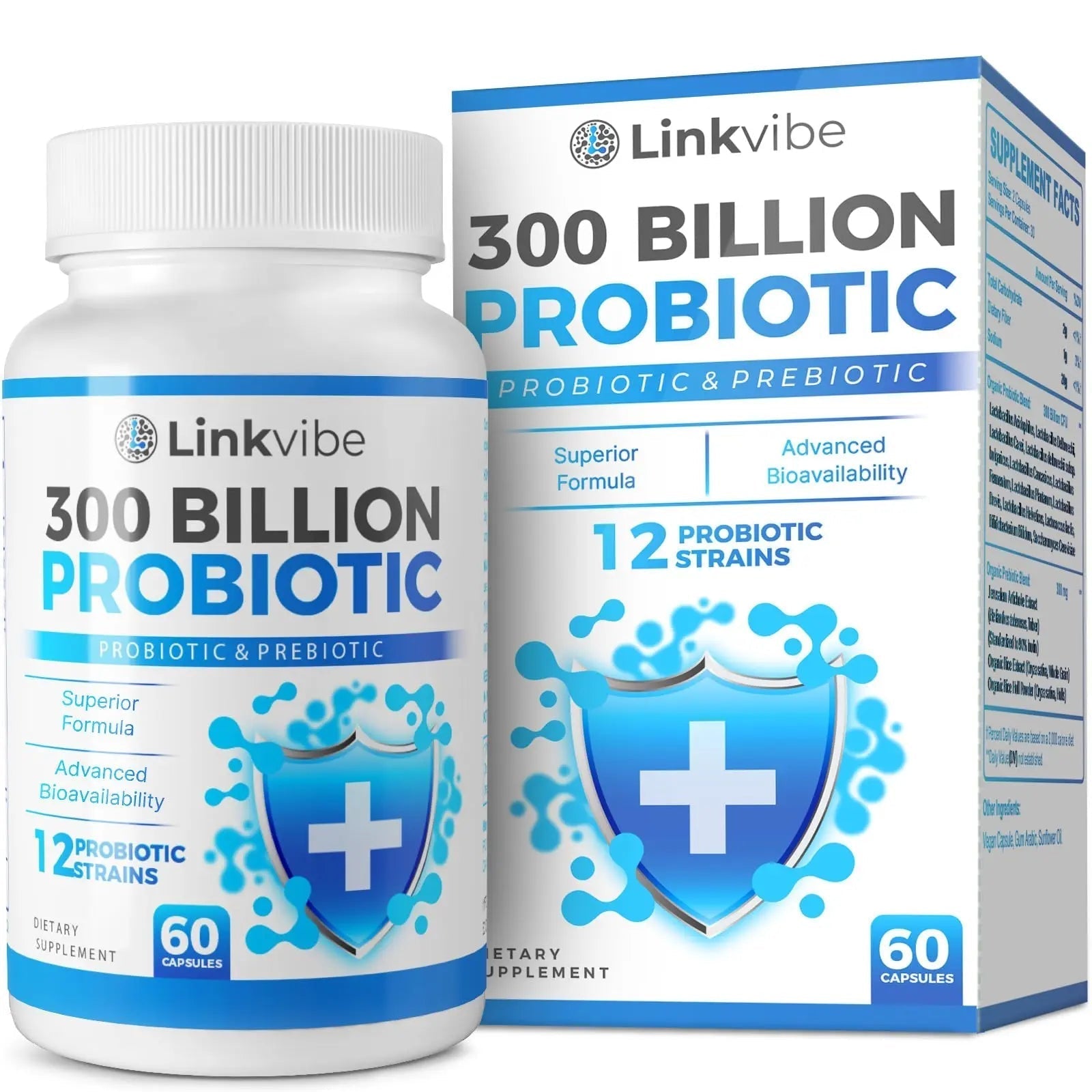 Probiotic 300 Billion CFU - 12 Strains with Organic Prebiotics for Digestive & Gut, Immune, Bloating Health - Probiotics for Women and Men - Daily Dairy Free, Shelf Stable - 60 Counts - Maple Wellness Supplements