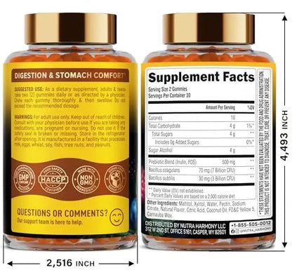 Probiotic Gummies 10B CFU with Prebiotic Fiber - Digestion & Immune Support - Debloat, Stomach & Gut Comfort - Probiotics for Women & Men - Natural Berry Flavor - Vegan & Sugar-free - 60 Gummies - Maple Wellness Supplements