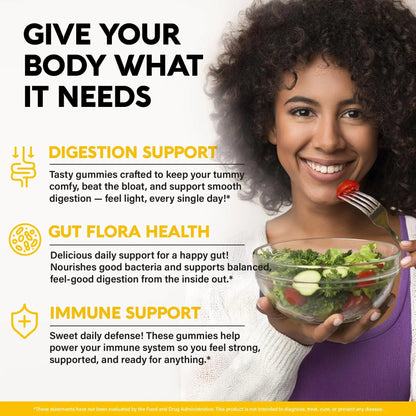 Probiotic Gummies 10B CFU with Prebiotic Fiber - Digestion & Immune Support - Debloat, Stomach & Gut Comfort - Probiotics for Women & Men - Natural Berry Flavor - Vegan & Sugar-free - 60 Gummies - Maple Wellness Supplements