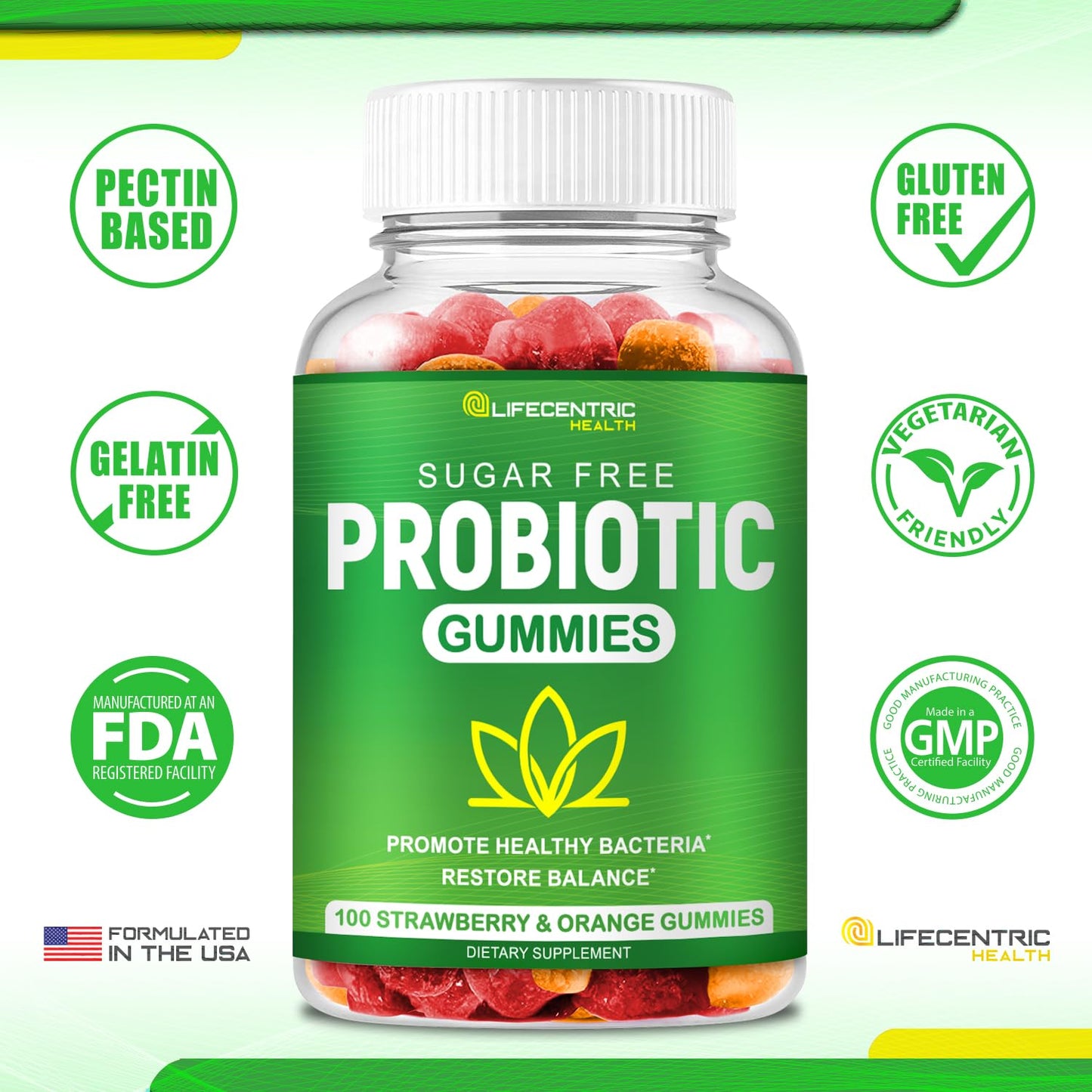 Probiotic Gummies for Adults and Kids Max Strength 5 Billion CFU | Organic Sugar Free Gummies for Digestive Health | 100 Count Vegan Gluten Free Chewable Probiotics - Maple Wellness Supplements